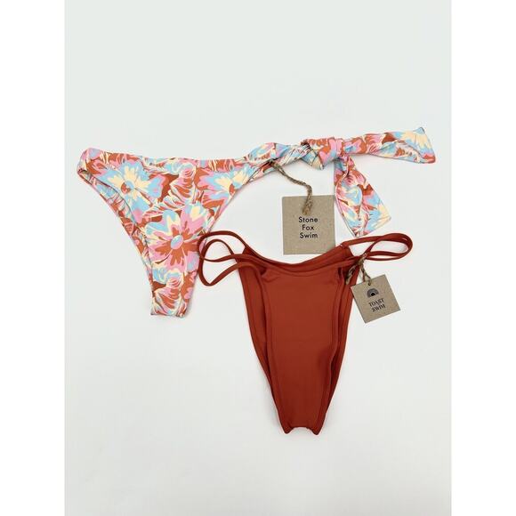Stone Fox Swim & Toast Swim Floral Pink Tie Cheeky Bikini Bottoms Size XS NWT - Picture 1 of 5